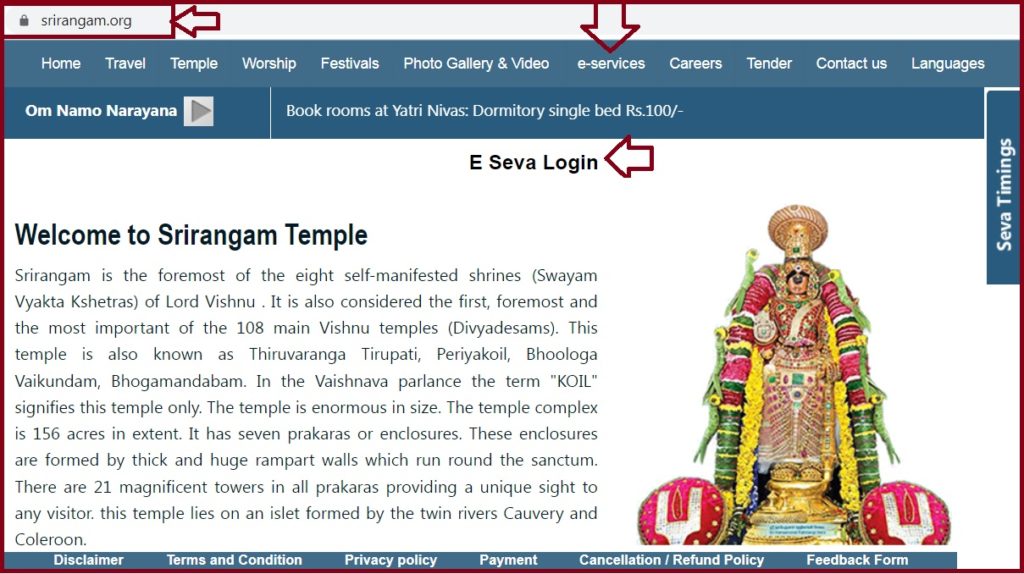 Srirangam Temple Darshan Ticket Online Booking 2024