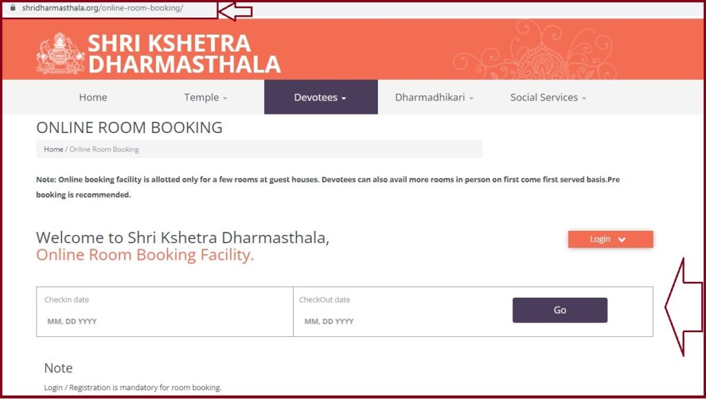 karnataka Dharmasthala Room Online Booking